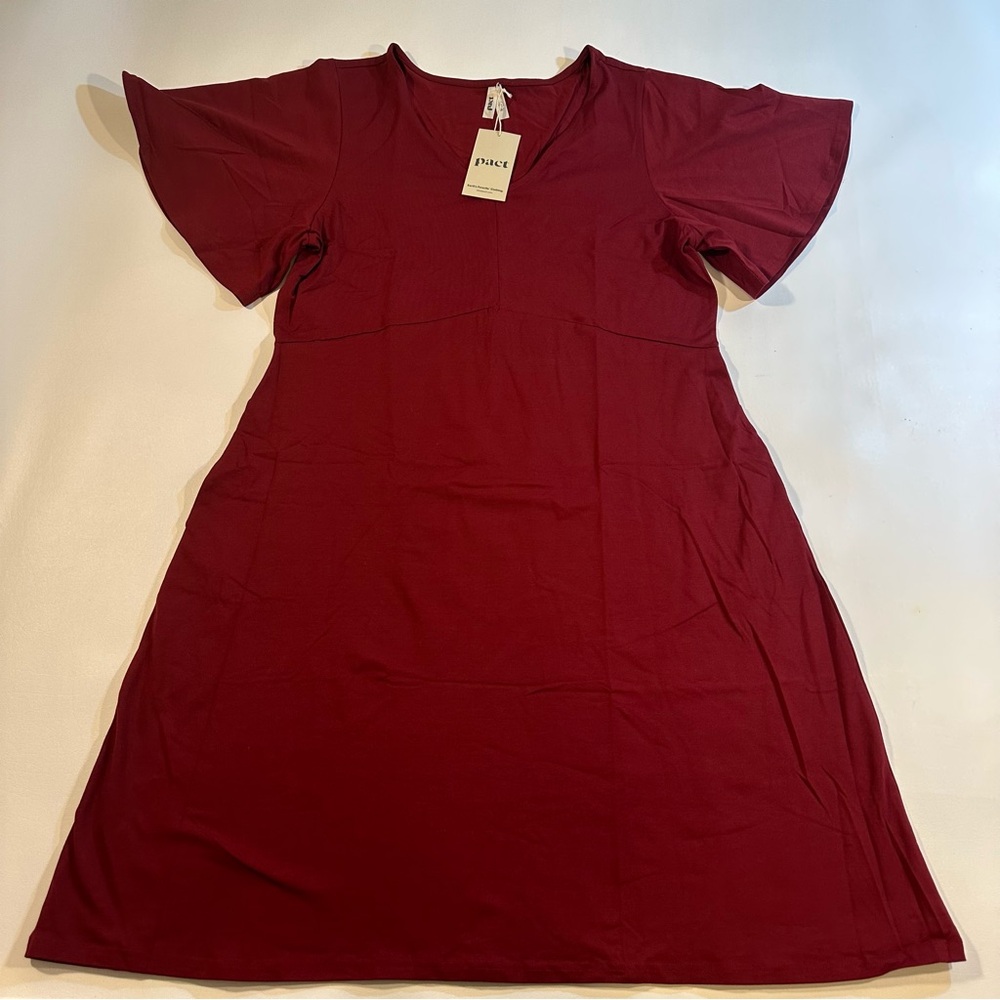 NWT Pact Size XL Pomegranate Organic Cotton Blend V Neck Fit & Flare Easy Dress